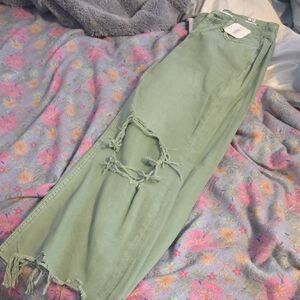 Altar'd State Light Green Distressed Straight Leg Jeans